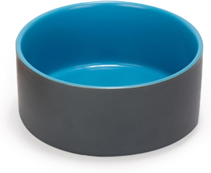 SPUNKYJUNKY 13.5OZ Ceramic Dog and Cat Bowl, Modern Cute Weighted Food Water Bowl for Replacement Blue-Grey (2 Pack)
