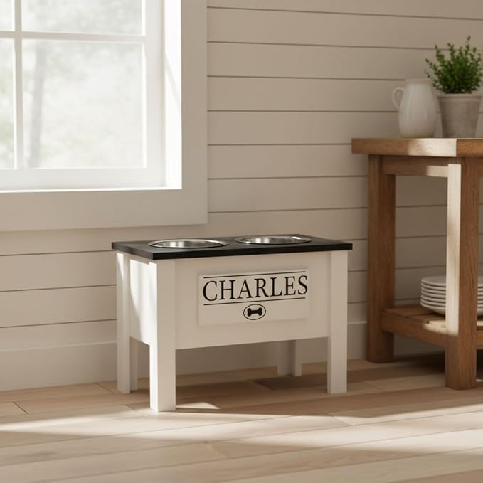 GTW Personalized Elevated Dog Bowl Stand for Large, Medium, Small, X-Small Dogs - Stainless Steel Food and Water Bowls - Raised Dog Dish (X-Large, Black)