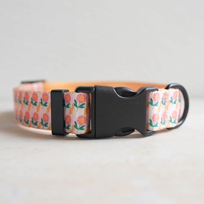 Female Dog Collars for Large Dogs - Safety Buckle Durable Light-Weight, Girl Dogs Collar for Extra Large Dog Collar with Flower Patterns - Soft Adjustable (Orange Flower, XL)
