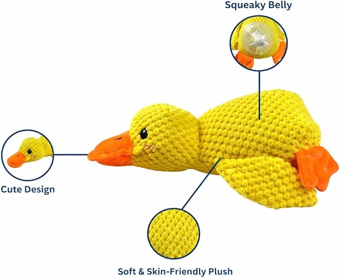 Yellow Duck Calming Dog Toy, Durable Plush Squeaky Toy with Cotton Filling, Stress Relief & Boredom Relief for Teething Puppies and Medium Dogs