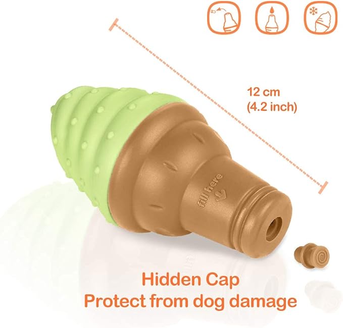 LaRoo Dogs Toys for Summer Cooling, Frozen Dog Toys, Full with Water Frozen, Prevention of Heat Stroke Upgraded Teething Chew Toy (Ice Cream Shape-Green).