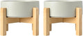 SPUNKYJUNKY Ceramic Elevated Dog Bowls 2 Pack - 5.1inch Raised Dog Bowls with Non-Slip Wooden Stand for Small Dogs Dishwasher Safe(Grey,13.5OZ*2)