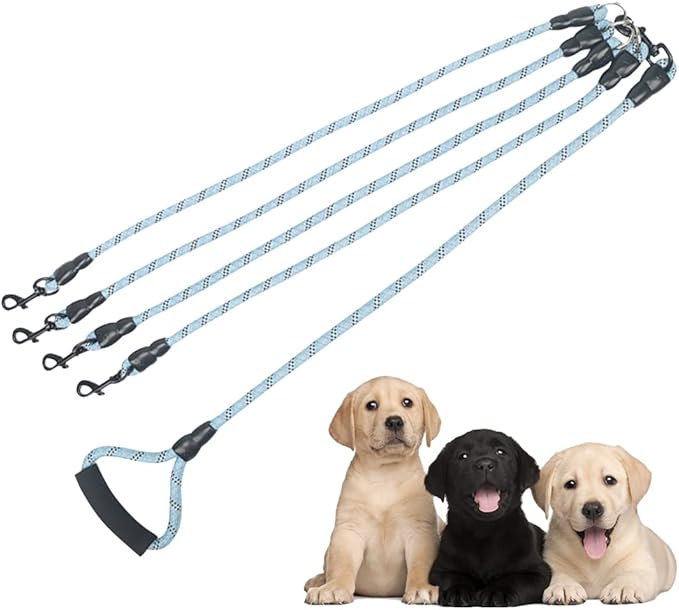 Dual Dog Leash 360° Tangle-Free - Reflective Heavy Duty, Comfortable Handle for Small/Medium/Large Dogs, Support Multiple Rope Addition (Blue 1, Four Leashes)