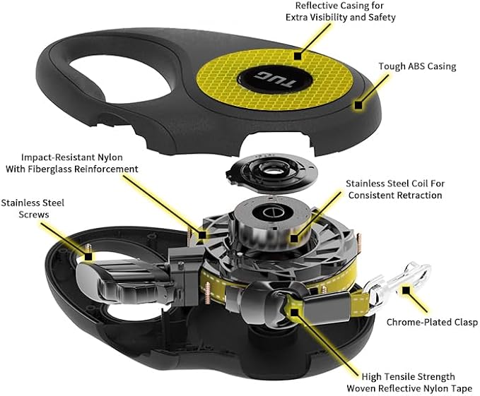 TUG Tiny 360° Tangle-Free Reflective Retractable Dog Leash | Cat Leash | 10 ft Strong Nylon Tape (Tiny)