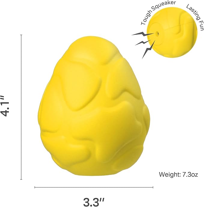 Generic Durable Dino Egg Dog Chew Toys for Aggressive Chewers: Long Lasting, Natural Rubber, Squeaky Fun, Yellow