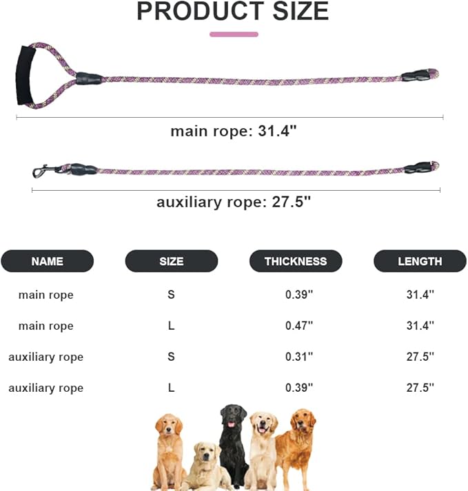 Dual Dog Leash 360° Tangle-Free - Reflective Heavy Duty, Comfortable Handle for Small/Medium/Large Dogs, Support Multiple Rope Addition (Purple 1, Five Leashes)