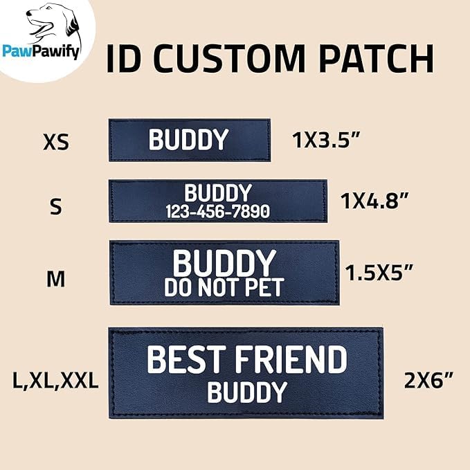 PawPawify Personalized No Pull Dog Harness with 2 Custom Name & Phone Patches, Reflective Breathable Pet Vest for Walking Training, Adjustable Heavy Duty Service Dog Vest for Small Medium Large Dogs