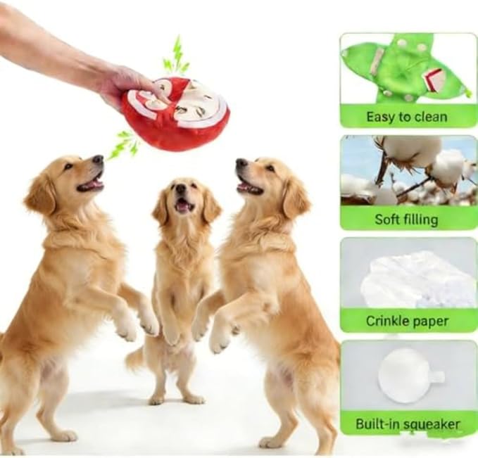 Orange Hide and Seek Plush Dog Toy, Easy to Clean Watermelon Snuffle Toy, Nosework Pet Toys with Crinkle Paper, Interactive Puzzle Toys for Small, Medium & Large Dogs (Watermelon)