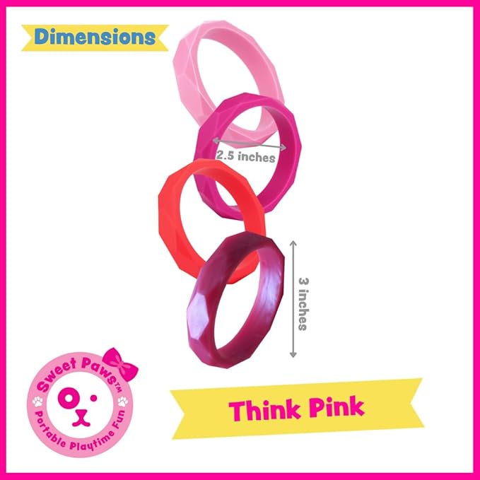 Puppy Teething Rings - 4 Pack, Bracelet Food Grade Silicone Chew Toys for Small Dogs-Medium Dog, Puppy Nipping Solution Toys, Chew Toys for Puppies 0-6 Months - Think Pink