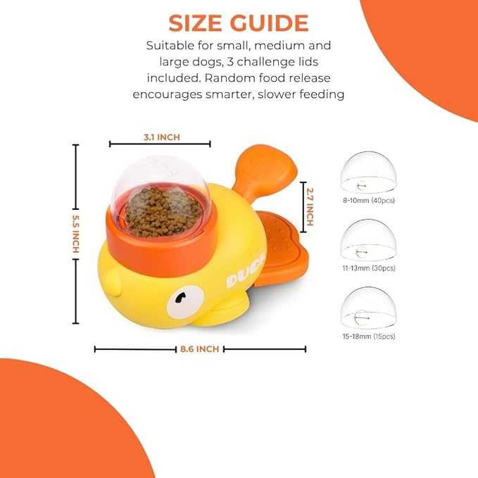 Duck Dog Treat Dispenser Toy - Anti-Slip Interactive Duck Dog Feeder - Slow Puzzle Feeder for IQ Training, Mental Enrichment for Small, Medium & Large Dogs