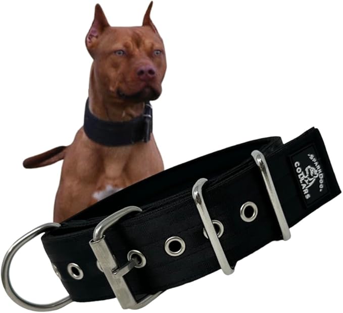 SparkDog Collars Working Dog Collar - 2" 4ply Padded Dog Collar Heavy Duty Stainless Steel Tactical Seatbelt Wide Buckle Collar (Black 2.0, 16-21" Large)