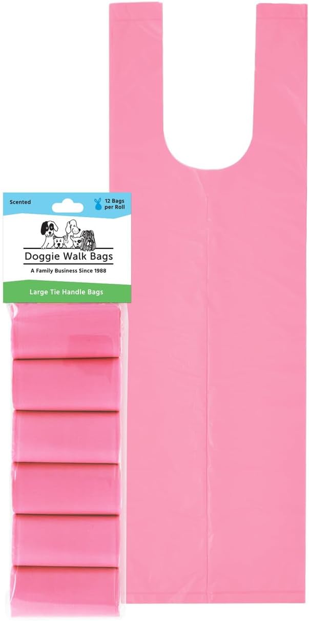Large Dog Waste Bags on a Roll with Easy Tie Handles, Extra Thick and Strong Poop Bags, 72 Count, Scented, 5.5 x 5.5 x 17 Inches
