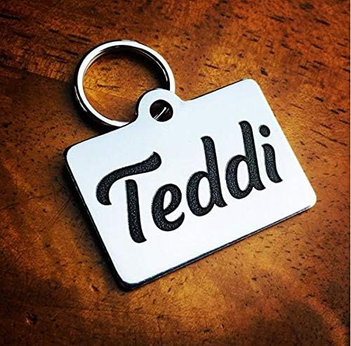 Stainless Steel Custom DEEP Engraved Pet ID Tags Personalized Front/Back Dog Tags for Dogs and Cats - Rectangle 7/8" x1-1/4 (1-Side Engraving)