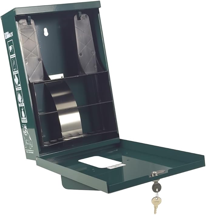 Dog Waste Bag Dispenser - Works with Header & Roll Bags - Outdoor Rustproof Aluminum with Lock & Rainguard - Ideal for HOAs, Apartments, Businesses, Parks (Green)