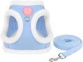 Dog Harness and Leash Set-No Pull No Choke Step-in Pet Harness for Cold Weather Lightweight Adjustable Cat Harness Warm Plush Puppy Vest with Hook & Loop Fastener Buckles D-Rings-LightBlue-M
