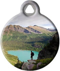 Dog Tag Art Nature and Outdoors Custom Pet ID Tag for Dogs and Cats, Personalized Dog Tag with Customized Identification, Glacier National Park Hiker, Small (7/8" Diameter)
