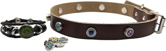 Collar & Cuff Matching Dog Collar and Owner Cuff Set with Snap Charms (XL (18.5" - 22.5"), Brown (12mm Snaps))