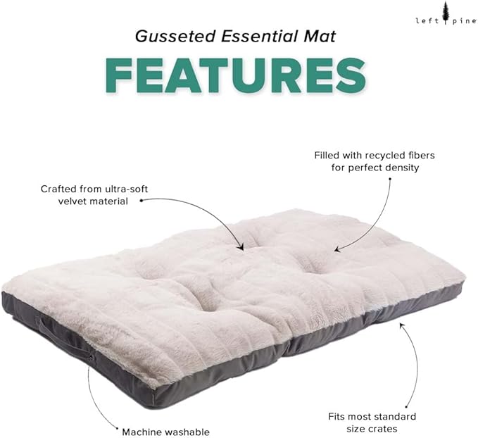 Gusseted Essential Dog Mat, Plush Velvet Pet Bed - Deluxe Sleeping Mat for Large or Multiple Dogs - Recycled Fiber Filling, Machine Washable, Fits in Crate (Gray Striped, Large)