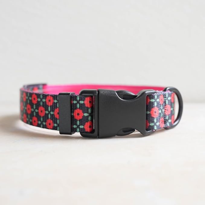 Female Dog Collars for Large Dogs - Safety Buckle Durable Plastic Light-Weight, Girl Dogs Collar for Big Dog Collar with Flower Patterns - Soft Adjustable (Black, L)