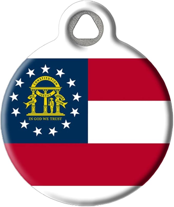 Dog Tag Art Georgia State Flag Personalized Pet ID Tag for Dogs and Cats, Silent Polymer Coated Stainless Steel Georgian Flag Nametag with Customized Identification Information - Large 1.25" Diameter