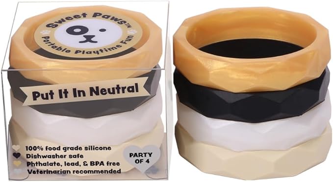 Puppy Teething Rings - 4 Pack, Bracelet Food Grade Silicone Chew Toys for Small Dogs-Medium Dog, Puppy Nipping Solution Toys, Chew Toys for Puppies 0-6 Months - Put It in Neutral