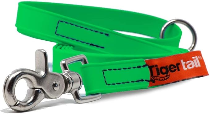 Tiger Tail 4FT Green Premium Coated Nylon Dog Leash for Large Medium & Small Dogs - Waterproof and Odor Proof, Alternative-Leather Lead | Green, 4ft