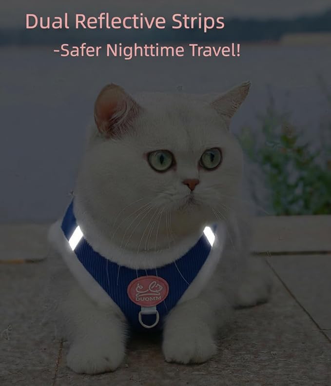 Dog Harness and Leash Set-No Pull No Choke Step-in Pet Harness for Cold Weather Lightweight Adjustable Cat Harness Warm Plush Puppy Vest with Hook & Loop Fastener Buckles D-Rings-Blue+White-M