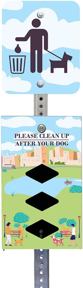 DISPENSE-ART™ collection "Dog Park Walk" - Custom UV printed design on rust-proof aluminum 7' dog waste station with 400 dog waste roll bags