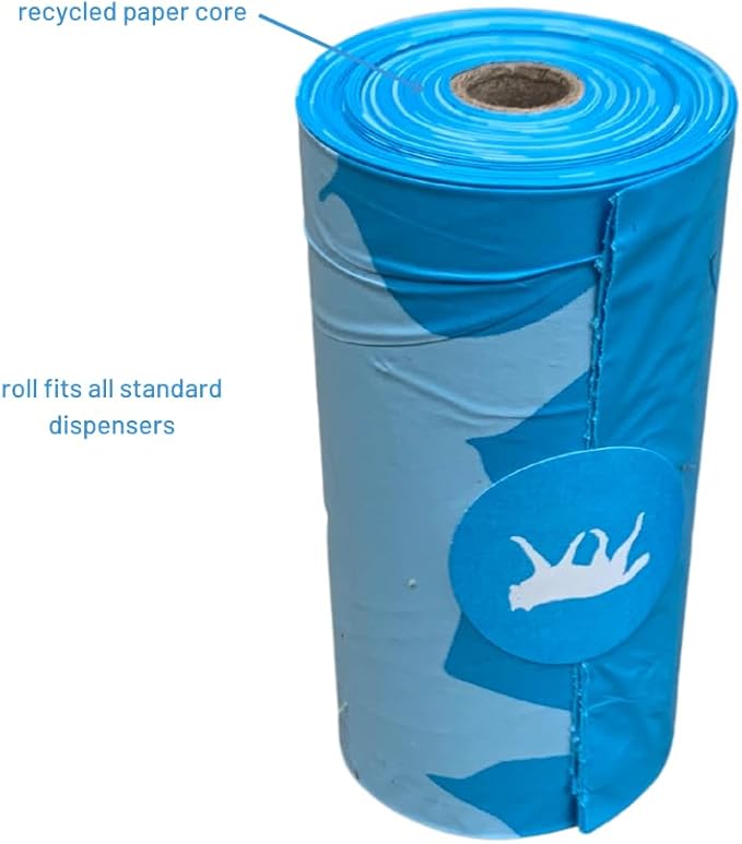 Bio-Based Dog Poop Bags with Dispenser, Unscented, Leak-Proof, Cornstarch Blend, 9 Rolls, 135 Bags, Blue