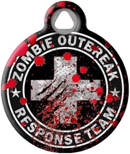 Dog Tag Art Zombie Outbreak Respone Team Custom Pet ID Tag for Dogs and Cats, Silent Polymer Coated Stainless Steel Nametag with Customized Identification Information - Large (1.25" Diameter)