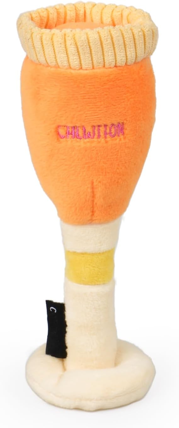 CHEWFFON Dog Birthday Toy, Dog Enrichment Squeaky Toys, Plush Crinkle Toy for Puppy, Cute Festive Present, Champagne Glass Shape for Small and Medium Dogs