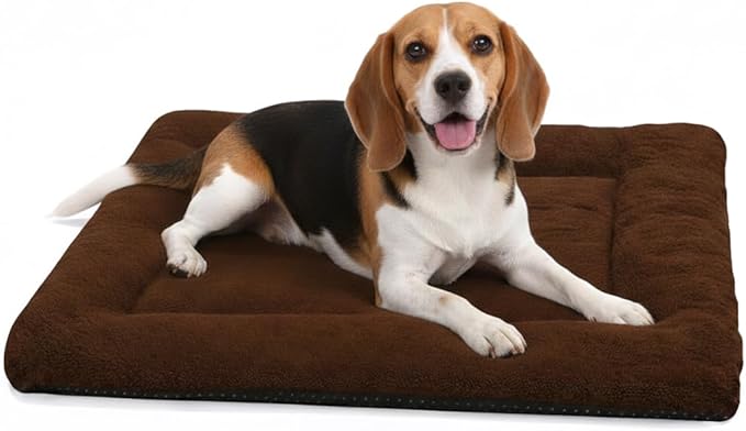 Dog Crate Pad 36 Inch, Washable Plush Crate Mat for Medium Dogs, Non Slip Kennel Pad for Metal Wire Crates, Cushioned Support for Indoor Use, Brown