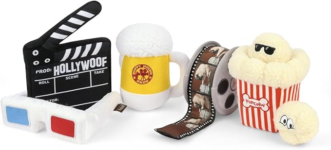 P.L.A.Y. Cute Plush Dog Toys - Hollywoof Cinema, Movie Themed Durable Squeaker Chew Toys, Great for Puppies & Small, Medium, Large Dog Breeds - Machine Washable, Recycled Materials (5 Piece Set)