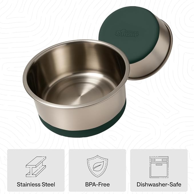 GORILLA GRIP Dog Bowls, Heavy Duty 304 Stainless Steel, Holds 2 Cups Each (16 fl oz) Food and Water Bowl for Feeding Dogs and Cats, Dishwasher Safe, Rust Resistant, BPA Free Rubber Base Set of 2 Green