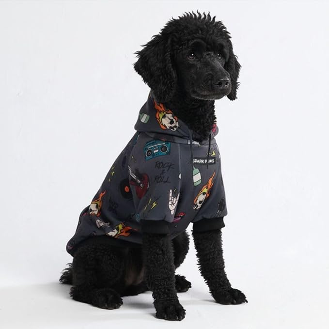 Spark Paws Dog Hoodie – Premium Dog Sweater for Small, Medium, and Large Dogs | Warm Outfits for French Bulldogs, Pitbull, Puppy, Winter Jacket Alternative - Rock and Roll -3XL