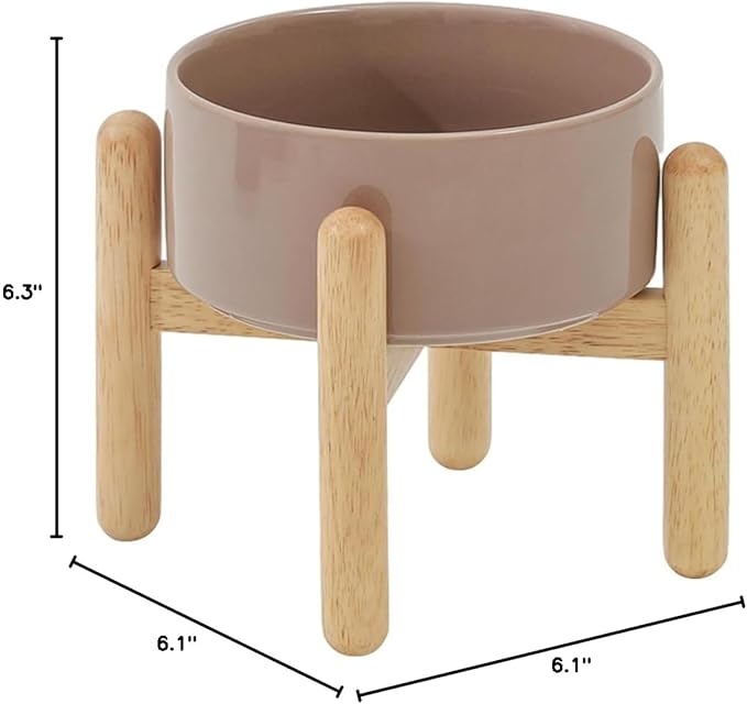 Ceramic 6.1inch Raised Dog Bowl with Stand for Small and Medium Dog Dish Pet Food and Water Bowl (Single Bowl with Stand - Brown Coffee)