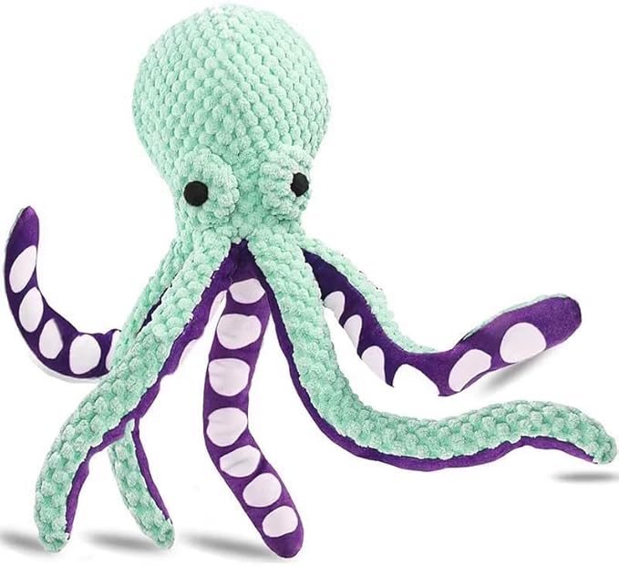 Plush Octopus Dog Toy with Squeaker, 12.6 × 3.3 in Interactive Chew Toy for Small & Medium Dogs, Soft Fun Pet Toy, Not for Heavy Chewers