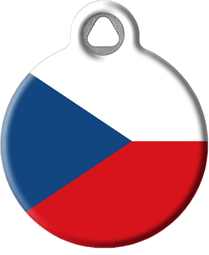 Dog Tag Art Czech Republic Personalized Pet ID Tag for Dogs and Cats, Silent Polymer Coated Stainless Steel Czechia Flag Nametag with Customized Identification Information - Large 1.25 Diameter