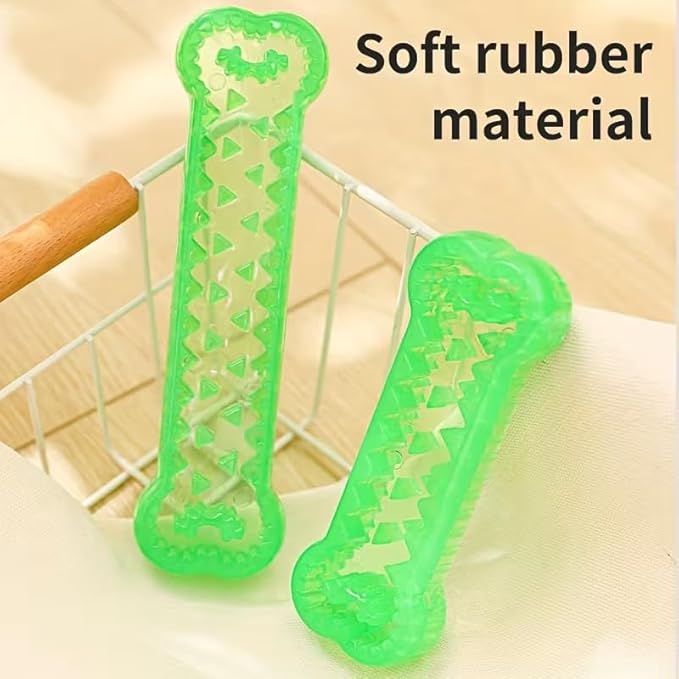 Interactive Dog Bone Toy, Green TPR Rubber, 6.3 Inch Dental Chew with Hidden Treat Compartment, Puzzle Food Dispenser for Small and Large Dogs (Green, Small)