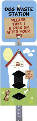 DISPENSE-ART™ collection "Dog House" - Custom UV printed design on rust-proof aluminum 7' dog waste station with 400 dog waste roll bags