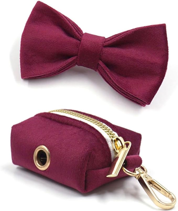PETDURO Custom Dog Collar Personalized with Name Engraved Gold Metal Buckle for Large Medium Small Girl Dogs - Dog Leash Bow Tie and Harness Available - Soft Comfy Velvet (Claret G, XL)