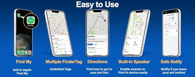 PawsPath Pet GPS Tracker Collar, Unlimited Range Waterproof Cat Dog Anti-Lost Device Smart Locator Tracking GPS Pet Tracker Collar for Apple iOS FindMy (Black, Large)