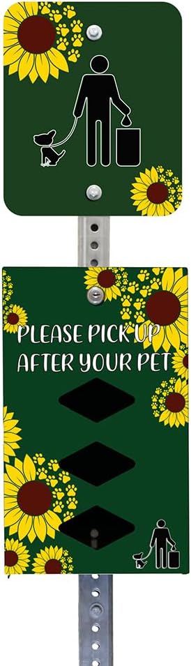 DISPENSE-ART™ collection "Sunflower" - Custom UV printed design on rust-proof aluminum 7' dog waste station with 400 dog waste roll bags