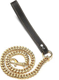 3FT/4FT/5FT Heavy Duty Gold Dog Chain Leash 14MM Stainless Steel Miami Cuban Link Chain with Durable Genuine Leather Handle for Training Walking(14mm,4ft)…