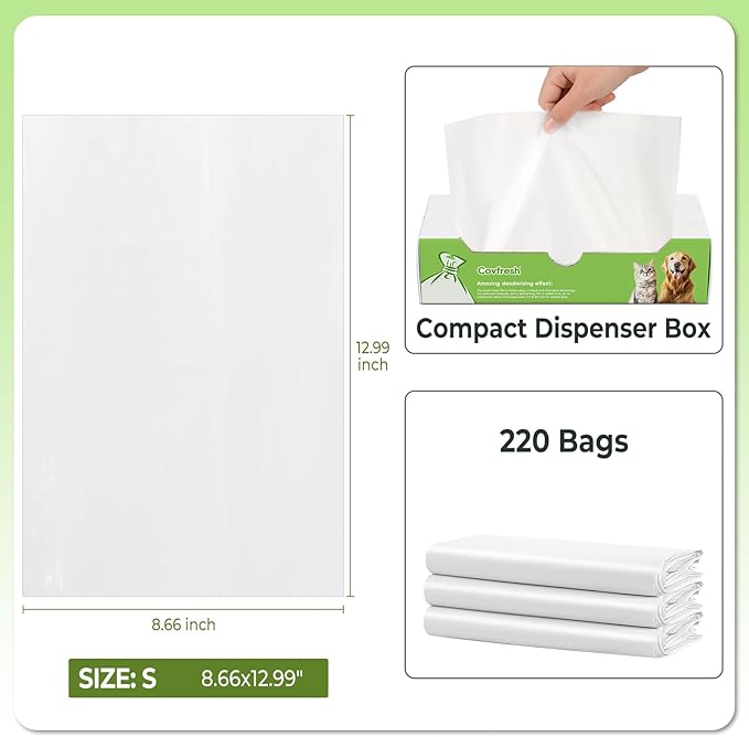 Odor Sealing Dog Poop Bags (220 Bags) Unscented & Durable Dog Waste Bags, Block Smells [Size:S, Color:White]