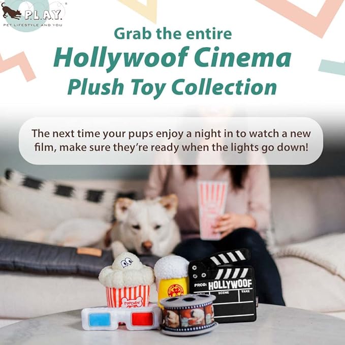 P.L.A.Y. Cute Plush Dog Toys - Hollywoof Cinema, Movie Themed Durable Squeaker Chew Toys, Great for Puppies & Small, Medium, Large Dog Breeds - Machine Washable, Recycled Materials (5 Piece Set)