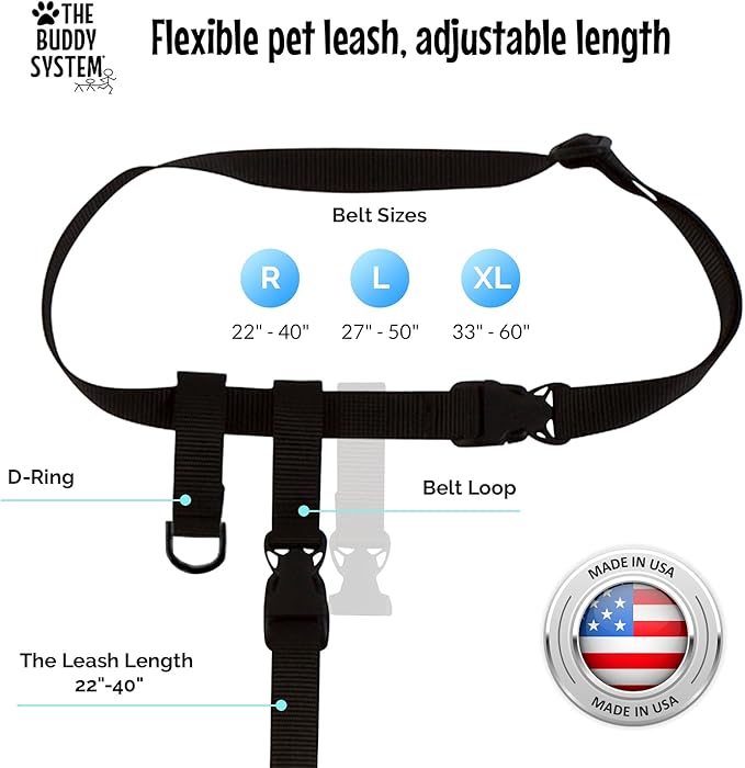 The Buddy System Adjustable Hands Free Dog Leash for Running, Jogging and Training Service Dogs Made in USA (Large Belt (27"- 50" Waist), Bundle Leash + Lunge Buster)