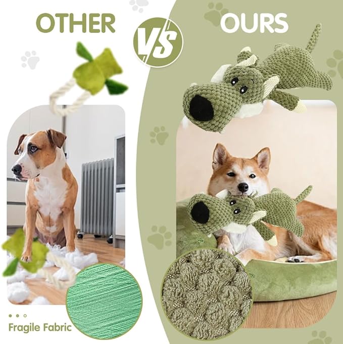 2026 New Dog Plush Toys for Aggressive Chewers, Upgrade Dog Toys Indestructible Dog Puppy Squeaky Chew Toys, Interactive Dog Toys for Heavy Chewers Durable Chew Toys Dog Plush Toy (Green)