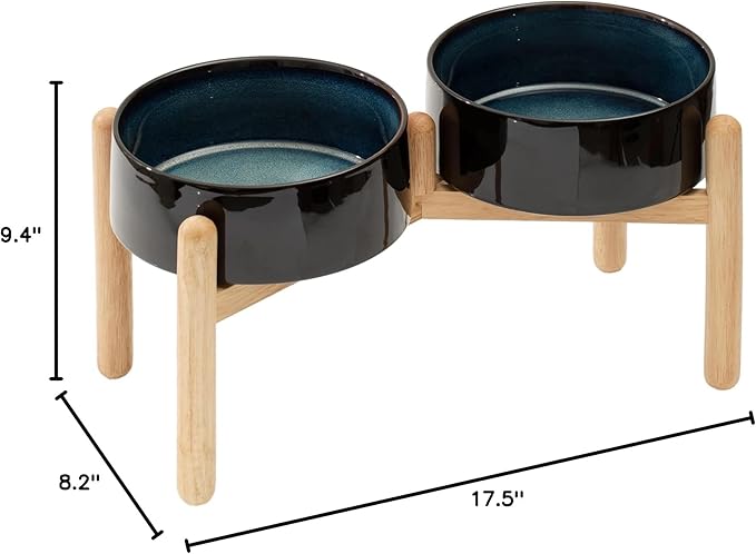 Ceramic 8.2inch Raised Dog Bowl with Stand for Large- Breed Dogs, Pet Food and Water Feeder (Double Bowl with Stand - Starry Sky)