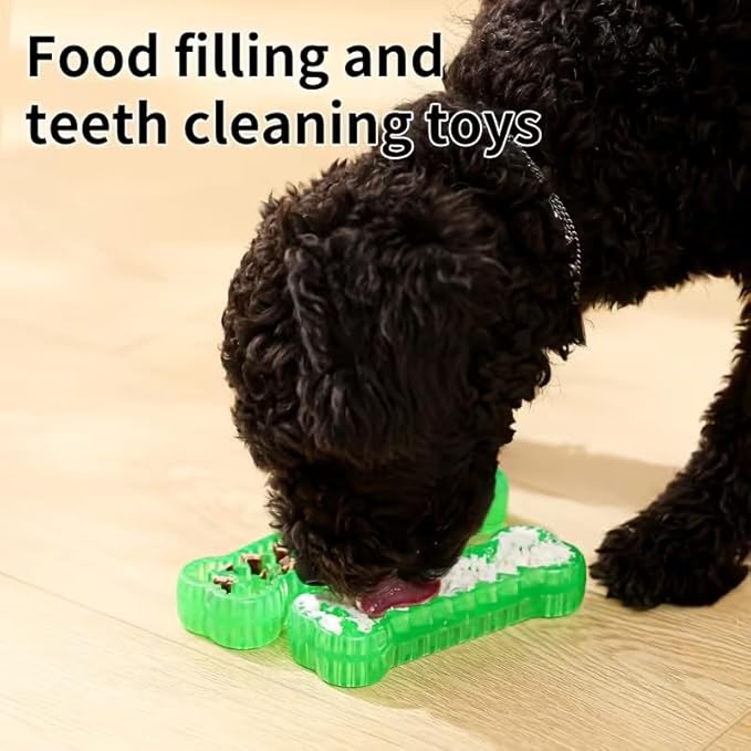 Interactive Dog Bone Toy, Green TPR Rubber, 6.3 Inch Dental Chew with Hidden Treat Compartment, Puzzle Food Dispenser for Small and Large Dogs (Green, Small)